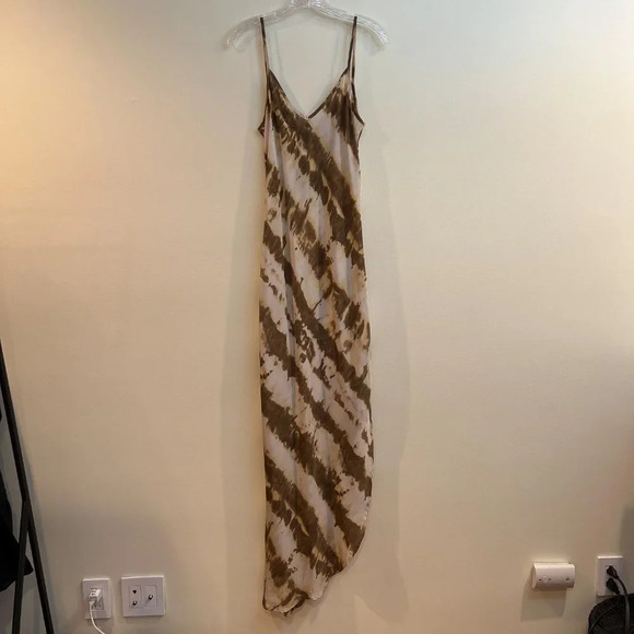 SW3 Bespoke 100% Silk Brown Tie Dye V Neck Going Out Strappy Slip Maxi Dress M - Picture 10 of 10